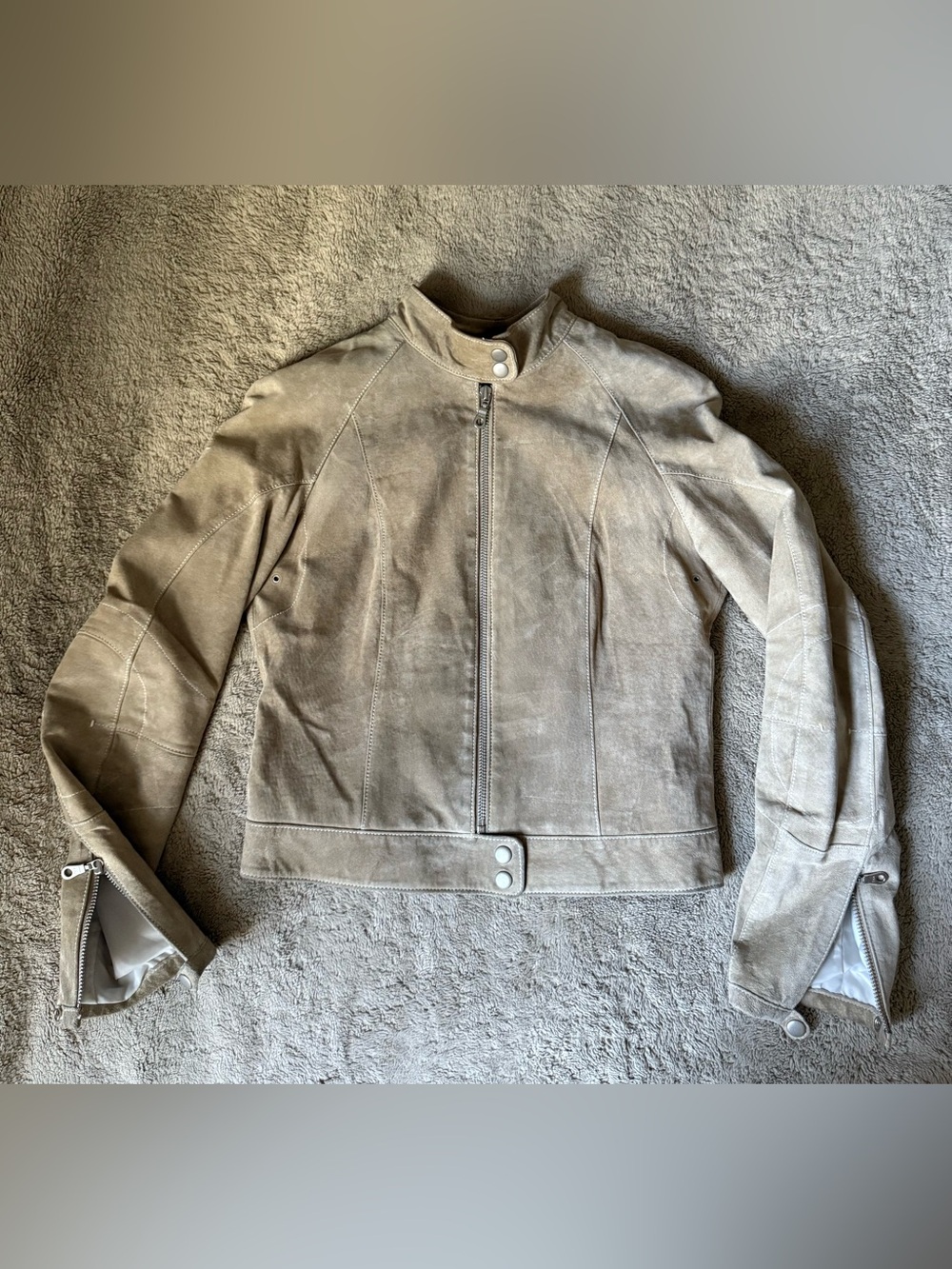 Wilsons Leather Taupe Suede Zip-Front Jacket